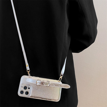 简约银色皮手腕带适用vivox200pro手机壳x100s新款x90/x80/x70斜跨s20背带绳s19/s18/s17/s16e防摔y300手机套