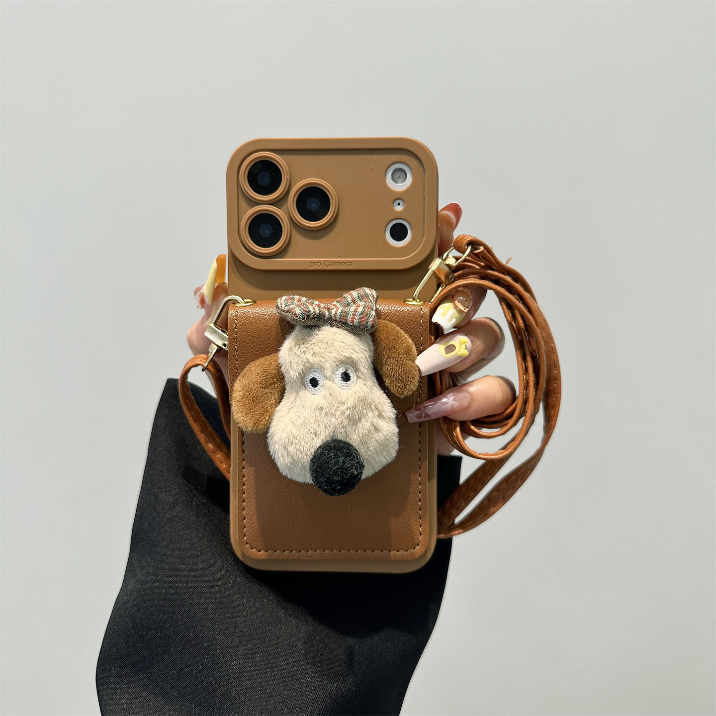 棕色立体掌门狗公仔卡包手机壳