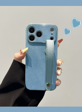 电镀蓝色牛仔纹腕带适用opporeno14手机壳reno13/12/11新款reno15全包reno10简约findx9/8奢华A6防摔A3A2外壳