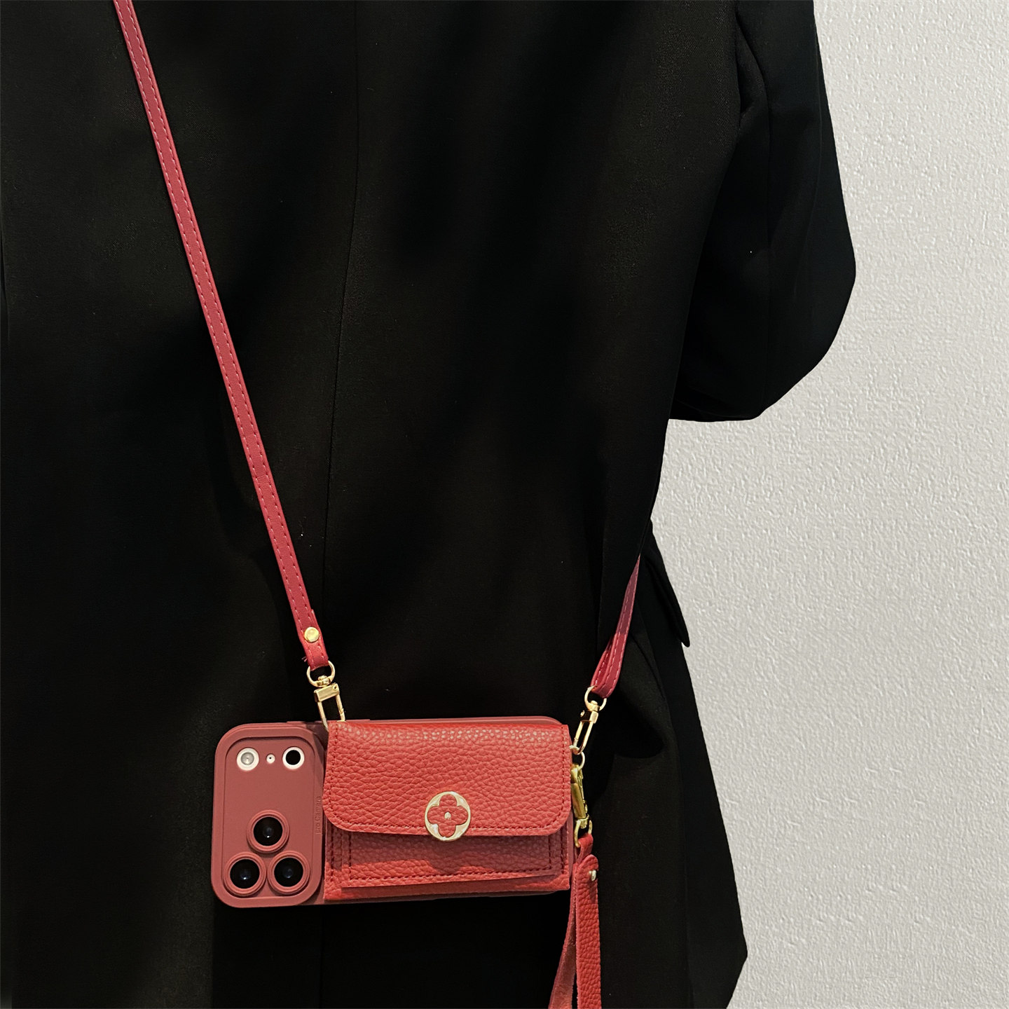 简约纯色四叶草零钱卡包适用荣耀500手机壳400/300/200pro斜挎power2挂绳magic8/7手提挂绳100全包90防摔80女