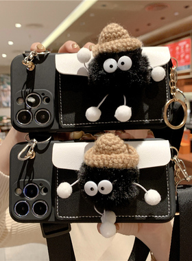 煤球公仔零钱卡包适用opporeno15手机壳reno14/13/12pro斜挎reno11挂绳reno10卡通findx9/8全包A3/A5防摔A6女