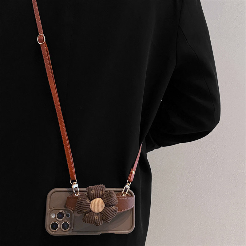 ins深咖毛绒花朵腕带适用荣耀500手机壳400/300pro斜挎200挂绳magic8/7创意100女90/80/70/x60pro全包x50防摔