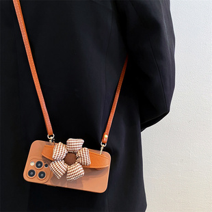 格纹花朵腕带适用vivos50手机壳s30/s20/s19/s18新款x90s支架x300pro斜跨x200挂绳x100女y500全包iqooz10软壳