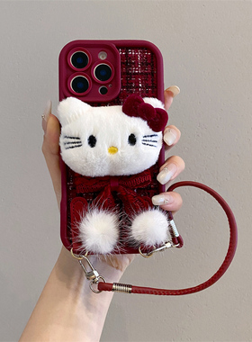 红色围巾kt猫适用opporeno15手机壳reno14/13/12pro新款reno11卡通reno10女款findx9/8个性A5手链A6/A3防摔套