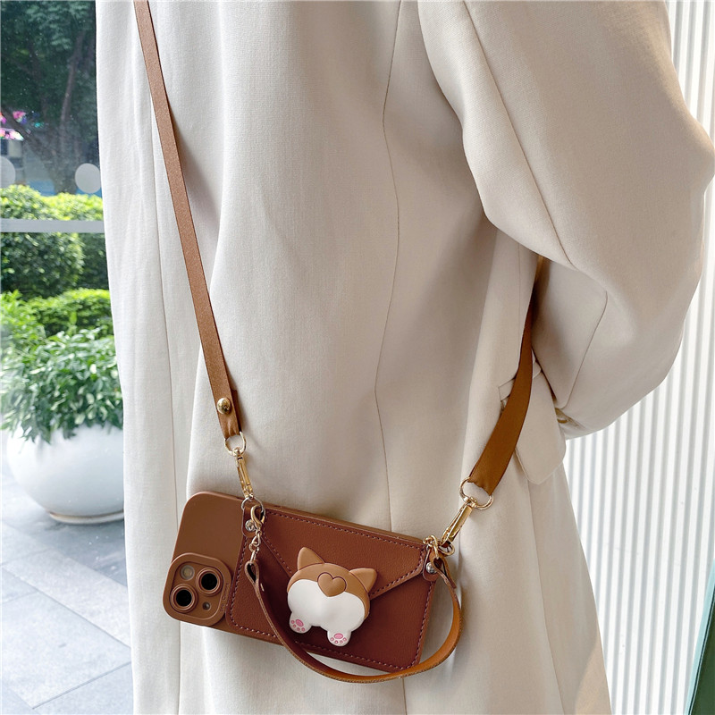 柯基屁股零钱包斜跨挂绳手机壳