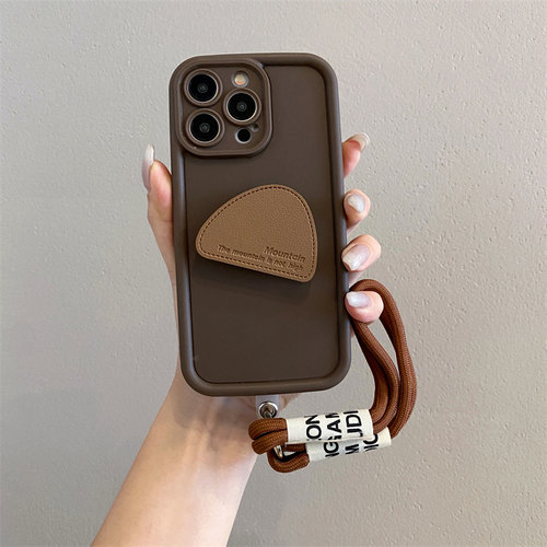 简约英文支架硅胶手机壳挂绳