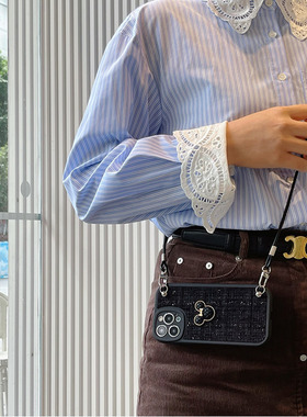 黑色绒布米妮适用华为pura70pro手机壳mate70/60pro硅胶套pura80pro斜跨p60手链nova14/13/12荣耀400/300女款