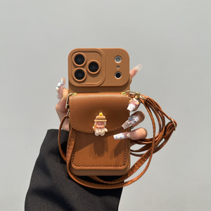棕色星星人卡包适用opporeno14pro手机壳苹果reno13/12保护套reno11简约reno10斜挎findx9背带A6全包A5防摔A3