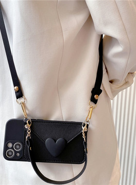 黑色爱心零钱包适用vivox200s手机壳x300pro斜挎x100/x90背带s30全包vivos20/s19/s18/s17/s16简约y500软壳女