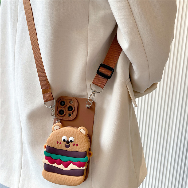 卡通汉堡零钱包包斜跨手机壳