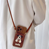 棕色smile掌门狗卡包适用华为pura70pro手机壳mate70 13防摔 60pro保护套mate80斜挎pura80 p60卡通nova15