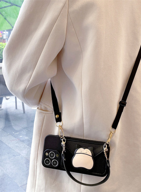 黑色卡比兽零钱包适用荣耀500手机壳400/300pro保护套200可背带100/90/80荣耀magic8/7斜挎x60/x50i女x40软套