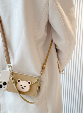 浅咖爱心小熊适用pura80pro华为pura70pro/p60手机壳mate80可背带mate70斜挎nova15/14/13荣耀400软500防摔套