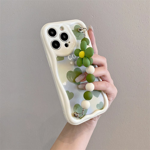小清新绿色爱心花朵手链手机壳
