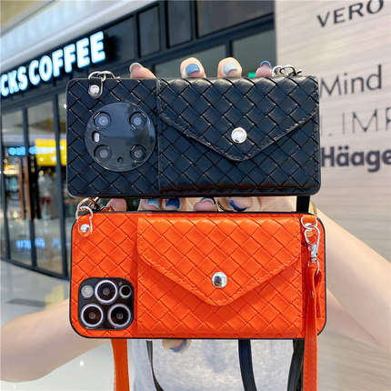 编织纹零钱包适用华为pura80pro手机壳pura70pro简约mate80全包mate7/60pro斜跨挂绳nova15/14/13荣耀500皮套