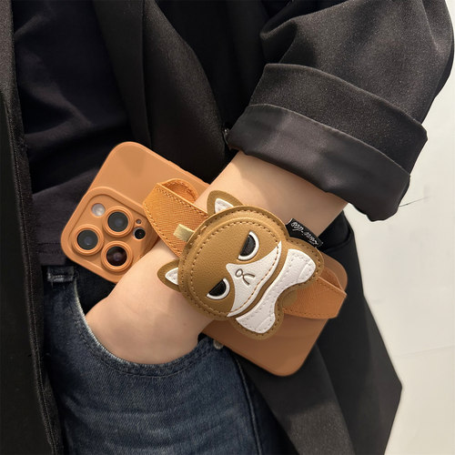 Q版法斗犬腕带斜跨手机壳