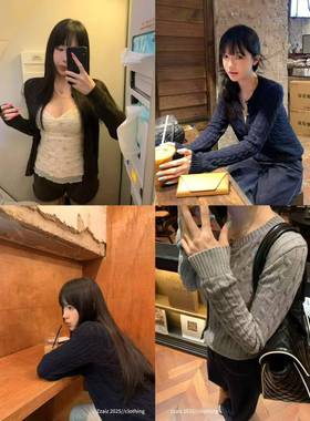 Zzaiz 经典圆领早秋针织小开衫外套早春简约外搭显瘦百搭上衣女~