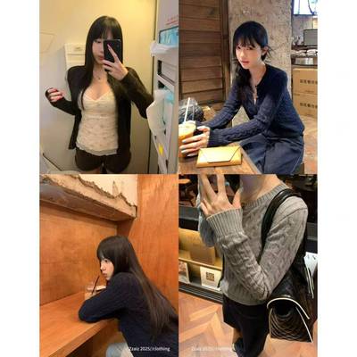 Zzaiz 经典圆领早秋针织小开衫外套早春简约外搭显瘦百搭上衣女~
