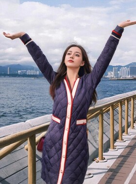 欧货秋冬V领中长款小香风羽绒棉衣女2026修身气质时尚简约外套女