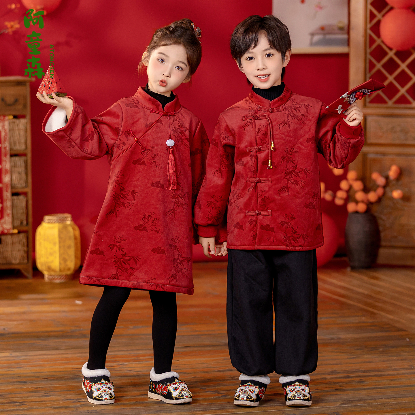 男女童汉服加绒中国风新年拜年服