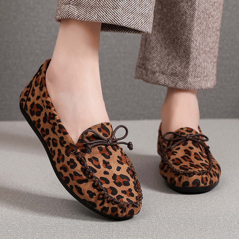 春夏新款豹纹豆豆鞋一脚蹬休闲鞋