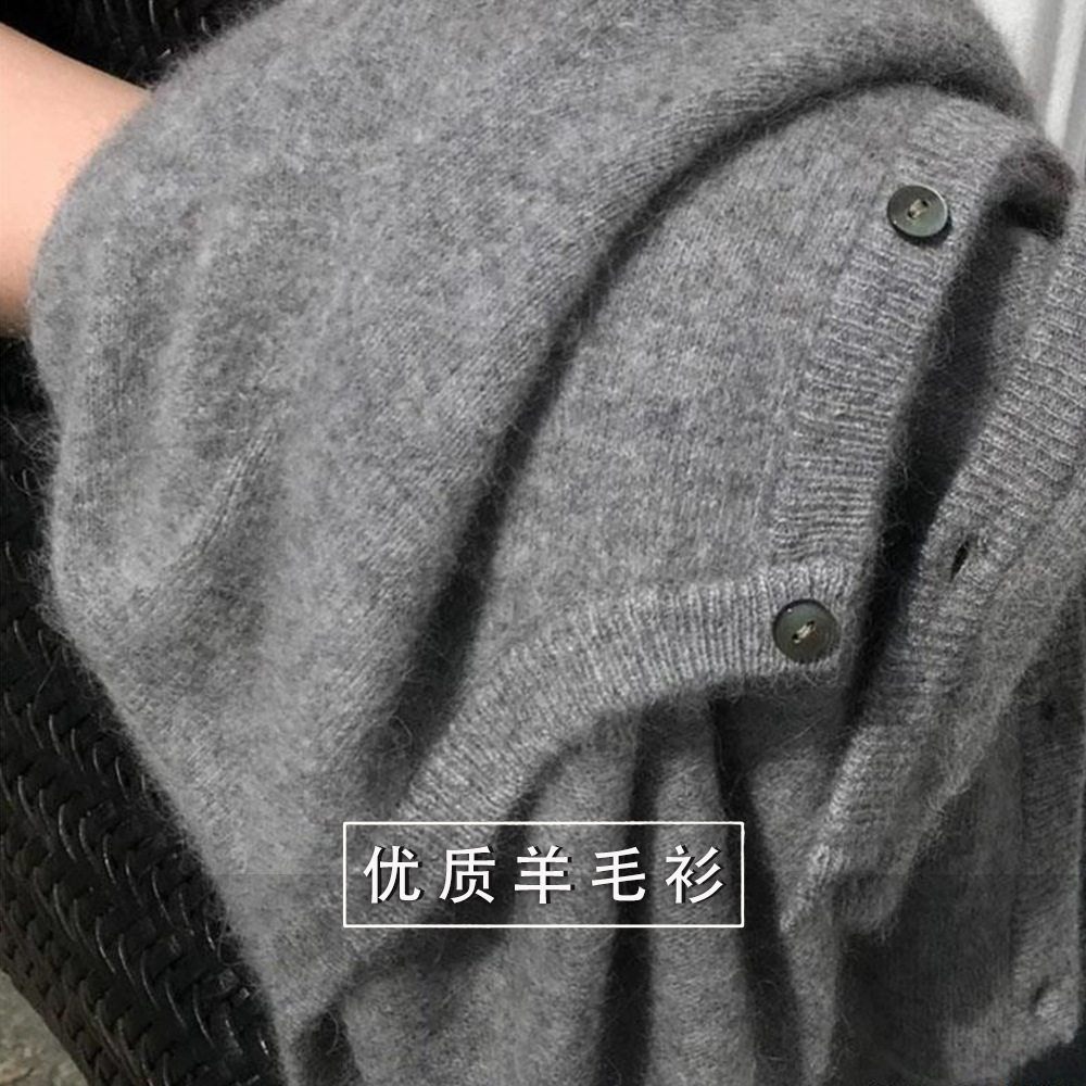 100纯羊毛开衫女圆领羊毛针织毛针织衫