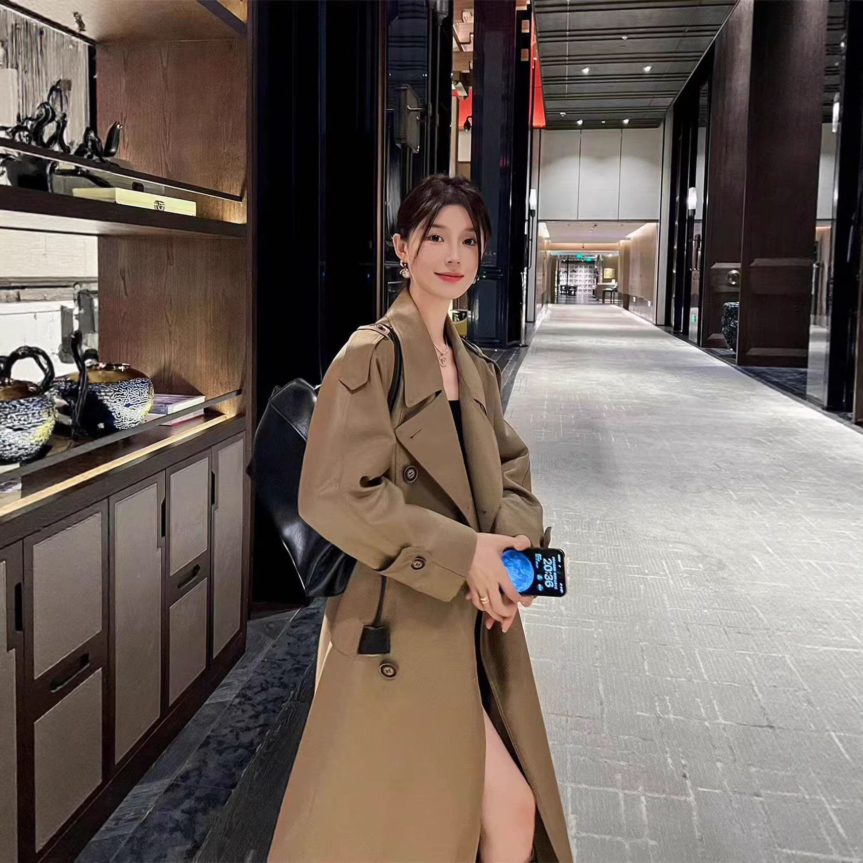 卡其色风衣中长款2026春秋季新款韩系宽松双排扣翻领感外套女