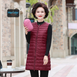 新款秋冬羽绒马甲圆领妈妈装背心中长款轻薄款坎肩中老年洋气马夹