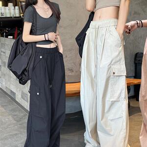 美式速干工装休闲裤女夏季束脚高腰裤多口袋冲锋登山裤阔腿运动裤
