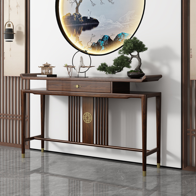 新中式玄关桌条案客厅入户入门靠墙供桌案几超窄实木乌金木玄关柜