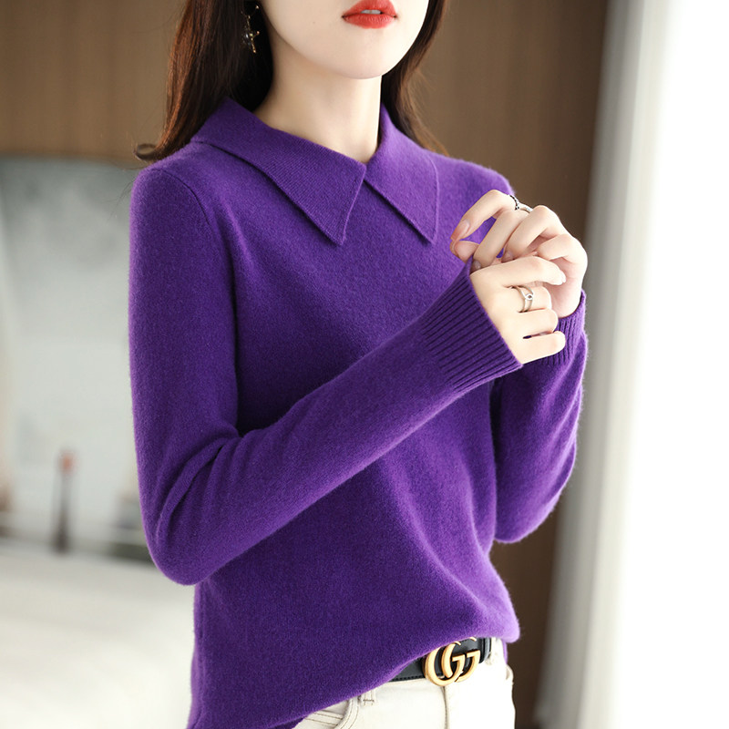 BASE SHIRT WOMENS AUTUMN AND WINTER NEW LOOSE DOLL COLLAR PLUS SIZE WOMENS WOOL SWEATER WOMENS 100 PURE WOOL KNITTED SWEATER