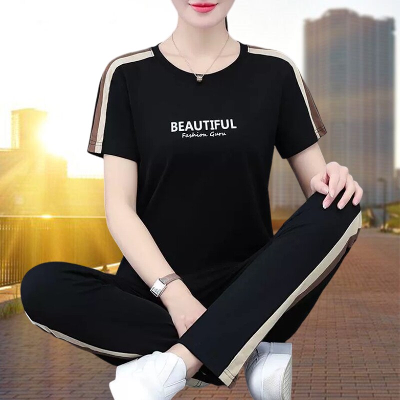 品牌妈妈纯棉运动服套装女夏季2026新款中年休闲宽松减龄女士夏装