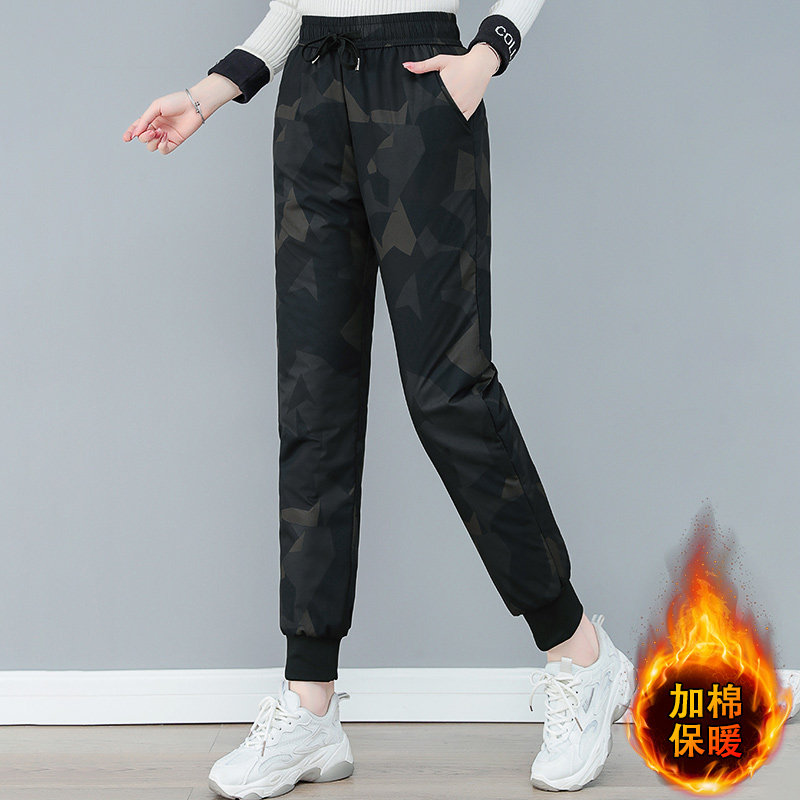 迷彩羽绒棉裤女冬外穿中老年妈妈加厚保暖夹棉裤冬天防寒休闲长裤