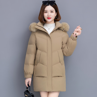 妈妈装羽绒服女士中长款冬装2026冬季新款加厚保暖白鸭绒毛领外套