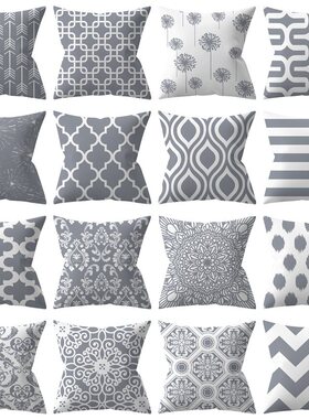 Grey geometric polyester sofa pillow cushion cover 报枕套