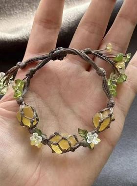 桂花树与生命力 macrame水晶原石编织手绳 开满小花的萤石手链