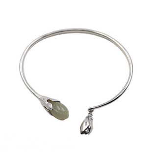 见欢喜【玉蕊】925银开口手镯女玉兰花天然和田玉梅花可调节手镯