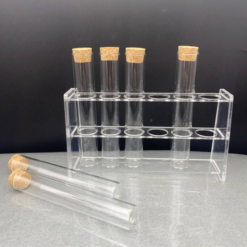 套装款耐高温玻璃试管(含木塞)架子搭配透明亚克力实验试管展示架