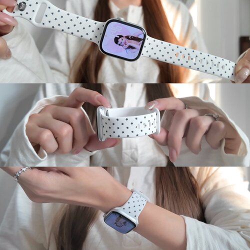 适用苹果手表S11激光星星透气表带iWatch12/10替换腕带applewatch9/8/7/6/5/4代SE3韩系女款运动智能配件潮