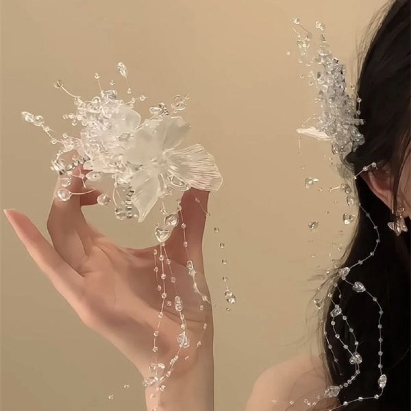 蝴蝶仙子~2025新款超仙蝴蝶流苏珍珠发夹头饰仙美森系旅行发卡女