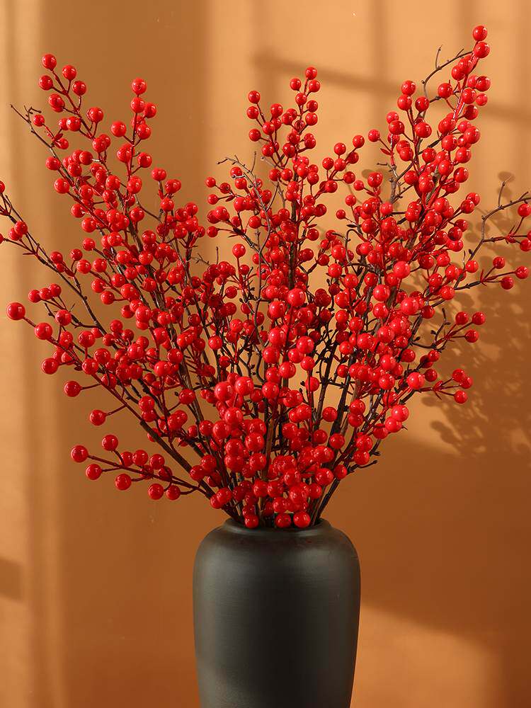 干花红果发财果相思红豆仿真花花束尤加利银杏叶客厅落地摆设插花