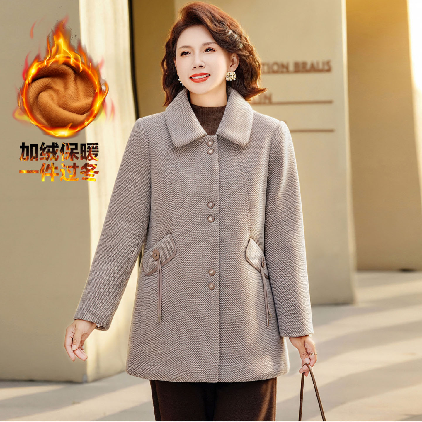 妈妈冬装加绒加厚外套