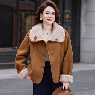 妈妈冬装加厚皮毛一体颗粒绒外套中年女士秋冬款贵夫人保暖上衣服