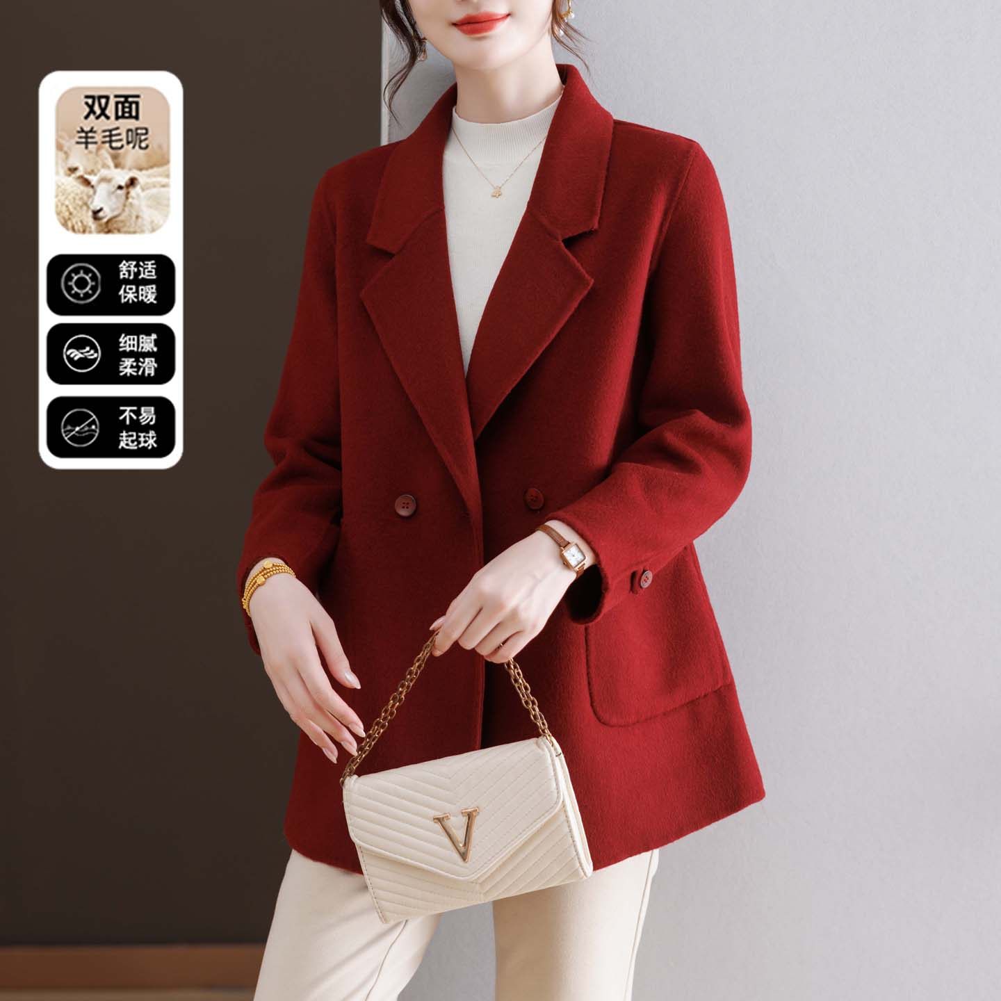 喜婆婆婚宴妈妈装双面羊绒大衣