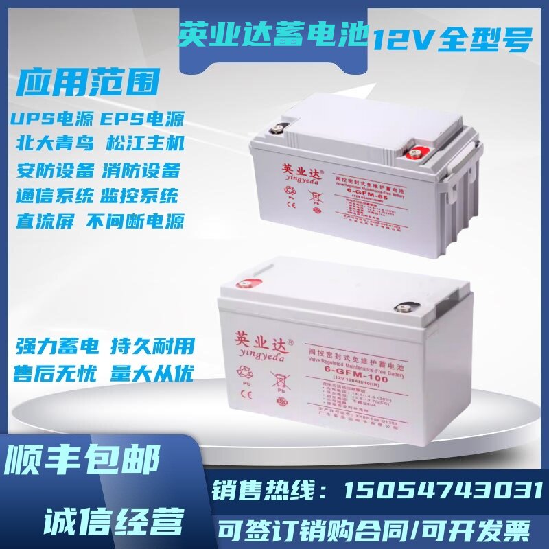 英业达蓄电池铅酸6-GFM-12V17/24/38/65/100/120/200AH直流屏/UPS