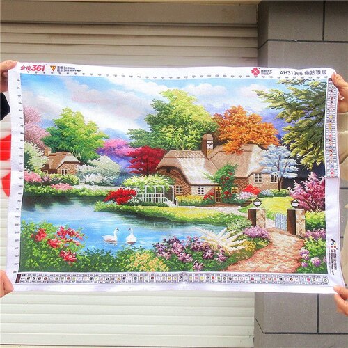 纯手工十字绣成品幽然雅居小居湖边小屋田园风景绣好的出售新款
