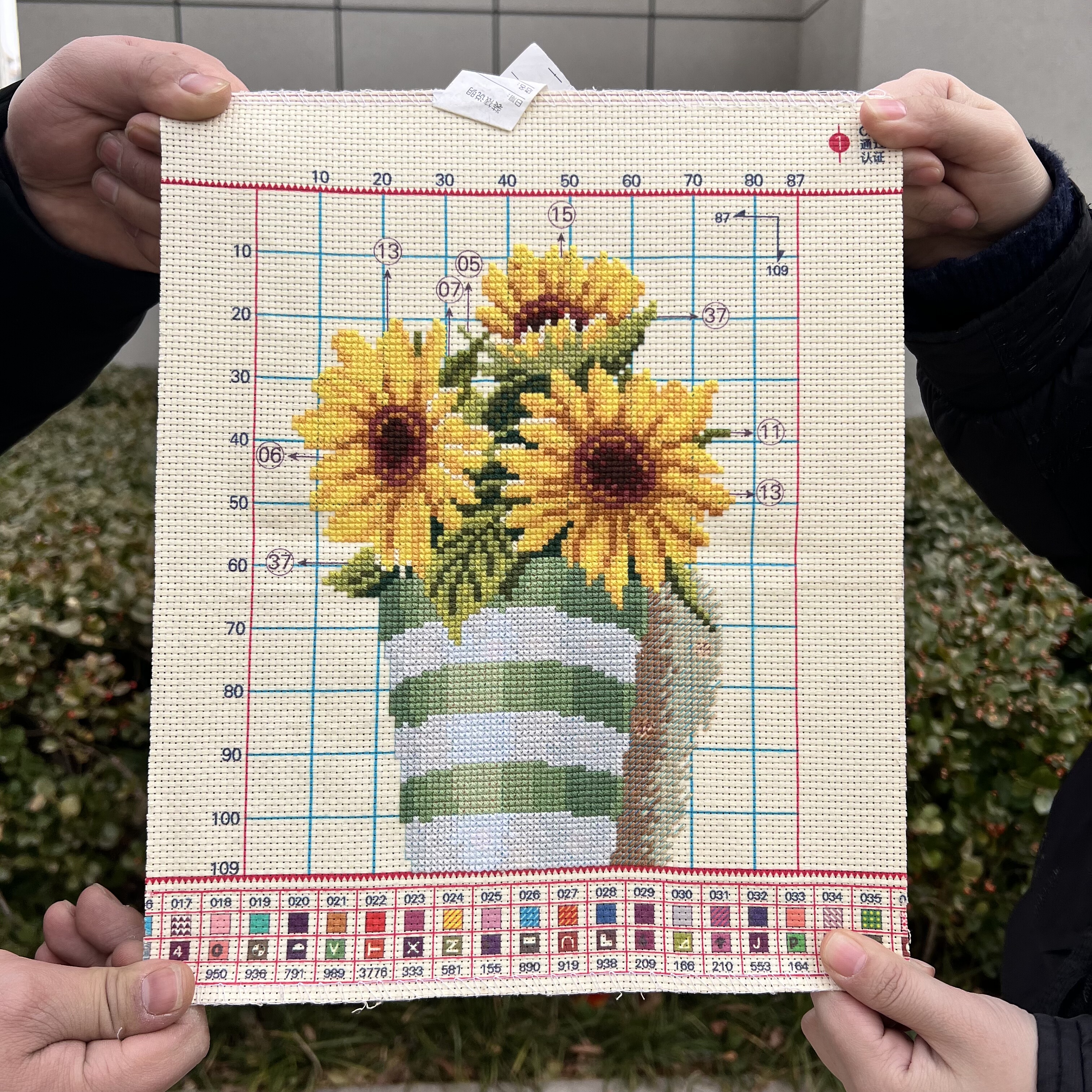 纯手工十字绣成品新款迷你名画三朵向日葵的花瓶小幅客厅餐厅花草