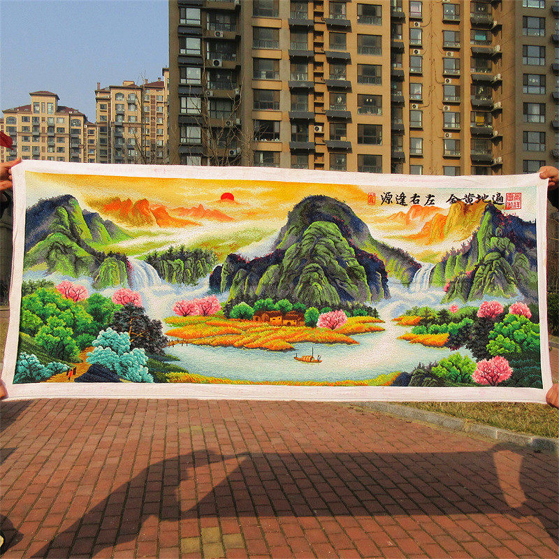 黄金聚宝盆纯手工十字绣成品新款遍地黄金左右逢源客厅现代大幅