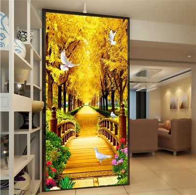 纯手工十字绣成品黄金满地竖版风景大幅玄关挂画客厅刺绣好的出售