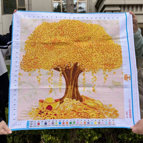 纯手工十字绣成品新款黄金发财树招财树摇钱树招财进宝客厅装饰画